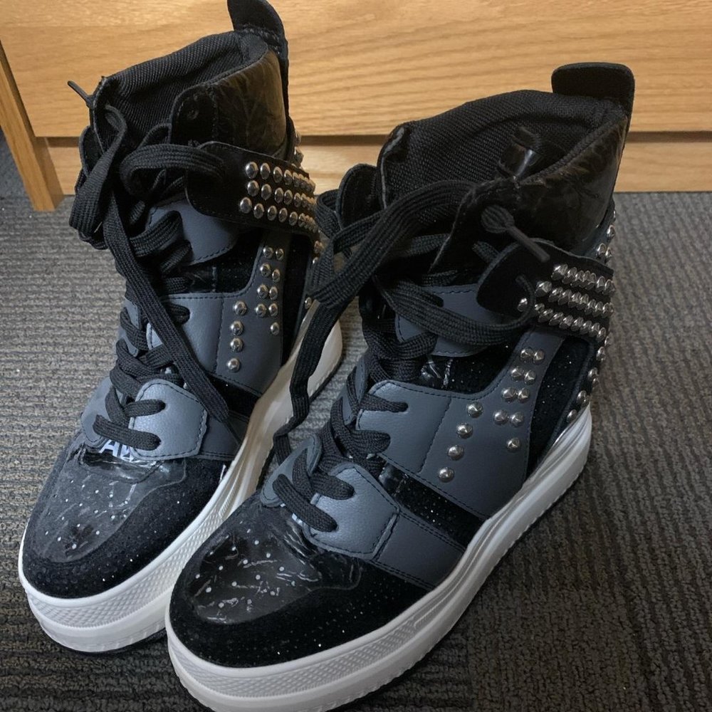 yru anthony wang glitz black platform sneakers